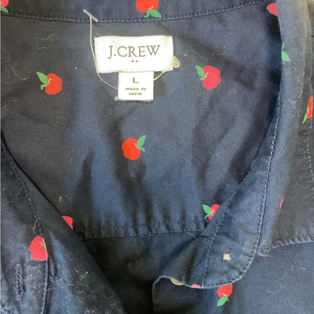 J. Crew Navy Poplin Shirt with Apple Print L - Picture 8 of 8